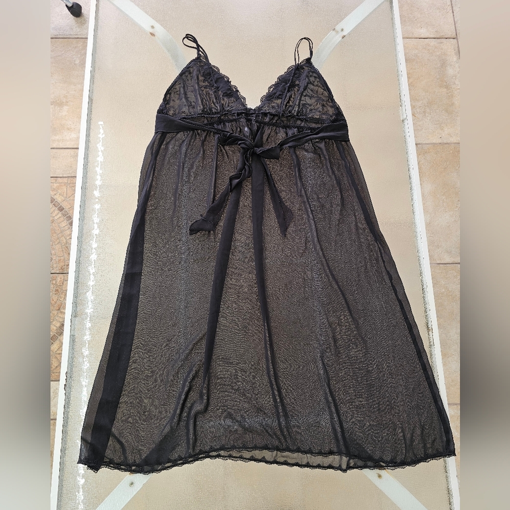 Dentelle Black Lace Sheer Babydoll 3X Plus Size Mesh Lingerie Nightgown - Picture 4 of 8